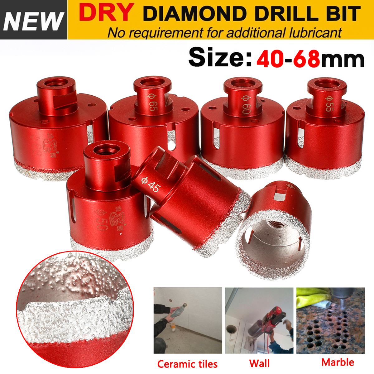 Doersupp 40-68mm M14 Diamond Drill Core Bits Drilling Hole Saw Tools For Tile Marble Granite Stone Brick Tile Ceramic Concrete