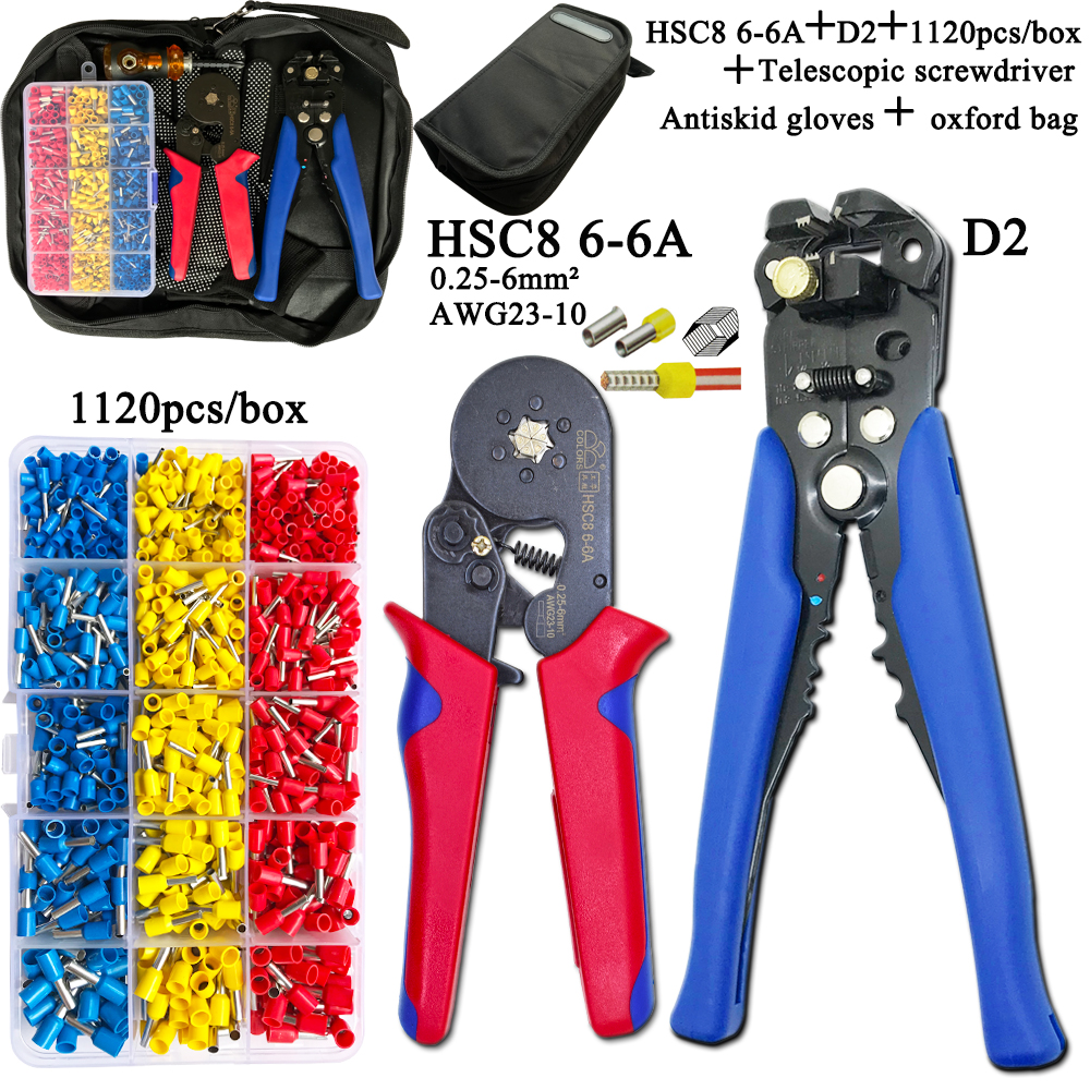 HSC8 Pliers Kit D2 Wire Cutting Pliers Tube Type Terminal Box Electrical Clamp Terminal Tube Tool Red Pliers 6-6A 0.25-6mm2 Mini