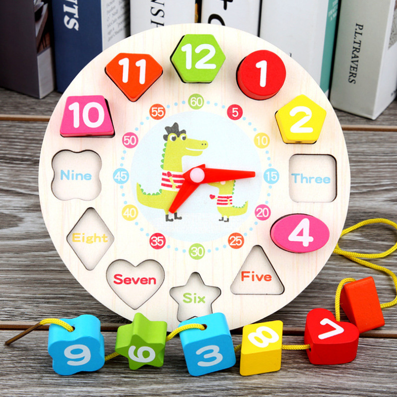 Baby Wooden Toys Colorful 12 Numbers Clock Disc Digital Geometry Cognitive Matching Tetris Kids Early Education Toy Puzzles