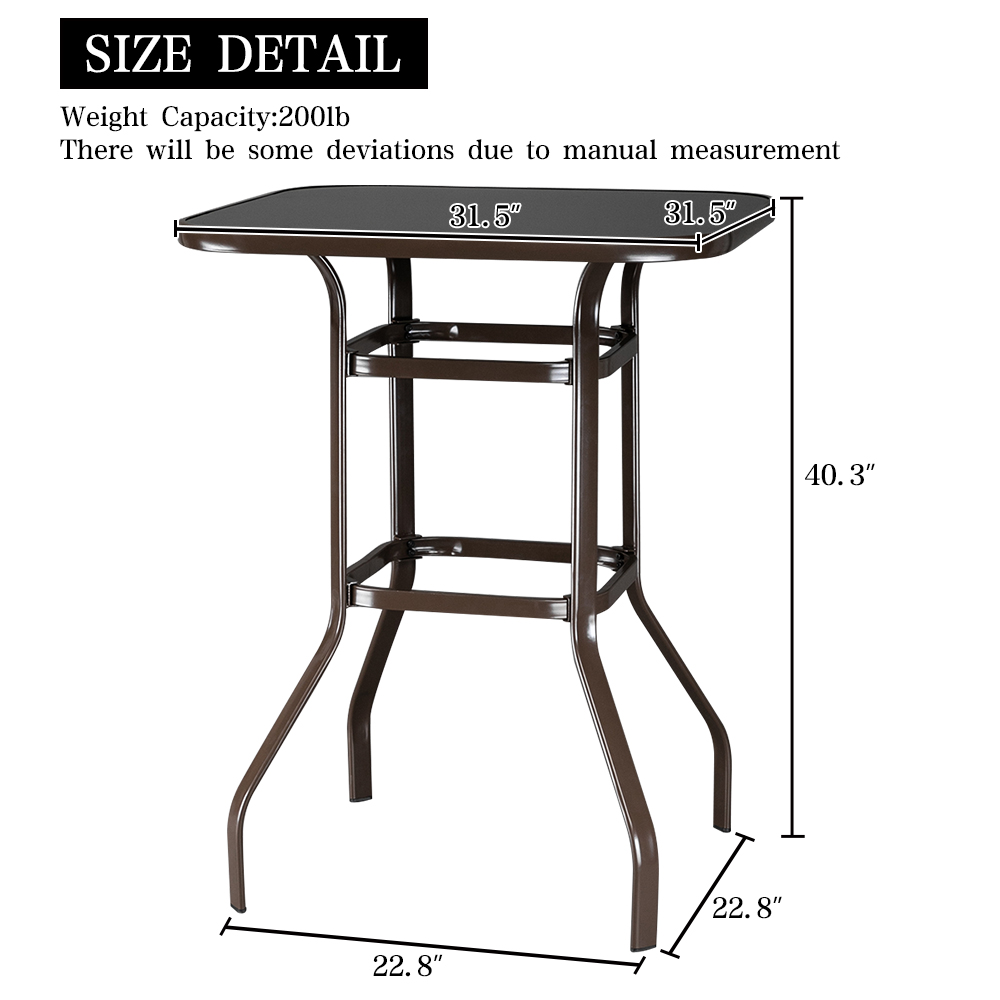 [US Warehouse]Wrought Iron Glass High Bar Table Patio Bar Table Brown (Bar supplies)