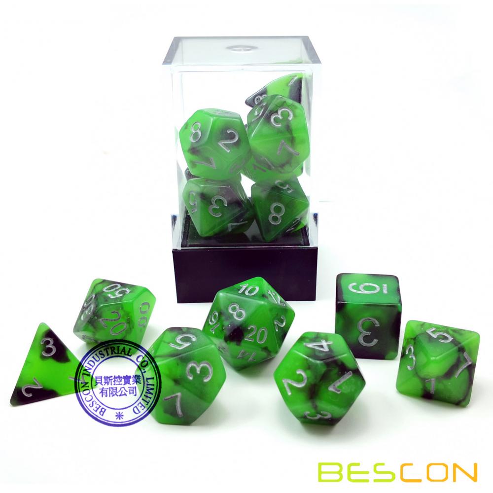Bescon Two-Tone Glow-in-the-Dark Polyhedral Dice Set SPOOKY ROCKS, Luminous RPG Dice Set d4 d6 d8 d10 d12 d20 d% Brick Box Pack