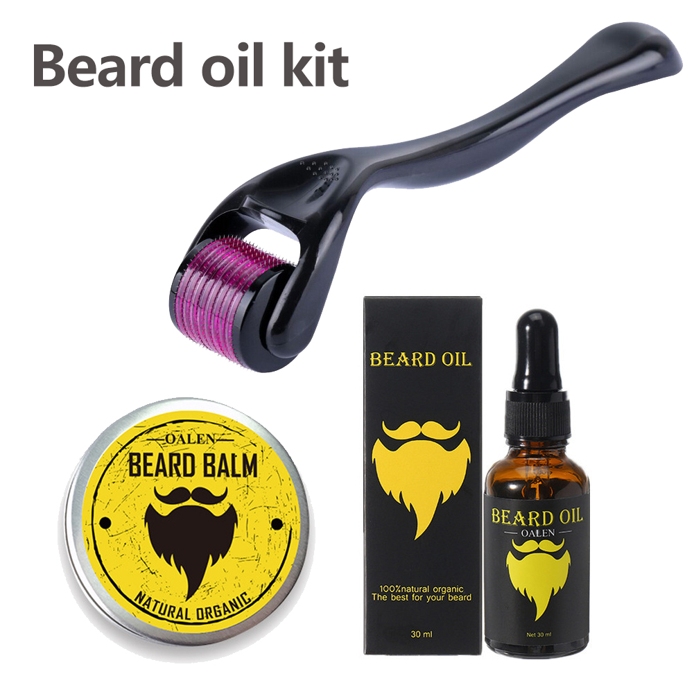 Beard Growth Kit Barbe Hair Growth Enhancer Set Beard Nourishing Growth Essential Oil Facial Beard Care with Beard growth roller