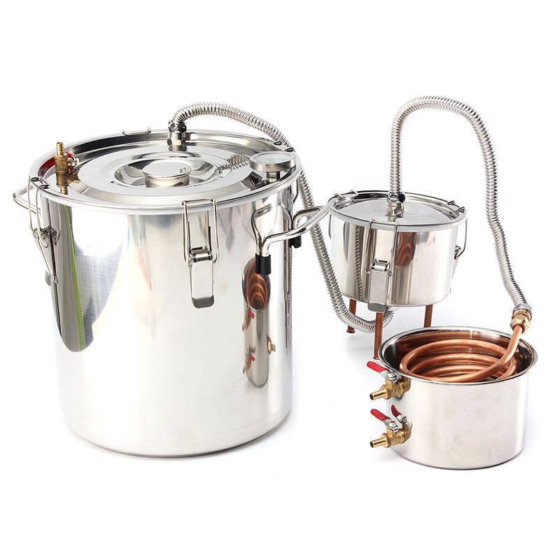 35L Home DIY Distiller Moonshine Alcohol Stainless Copper Alcohol Whisky Water Wine Essential Oil Brewing Kit With Condenser Keg