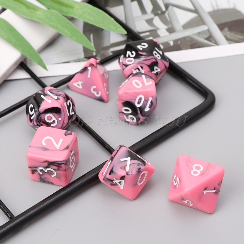 7pcs/set Pink Black Polyhedral Dice For TRPG For Dungeons & Dragons D4-D20 Multi-sided Dices Drop Shipping