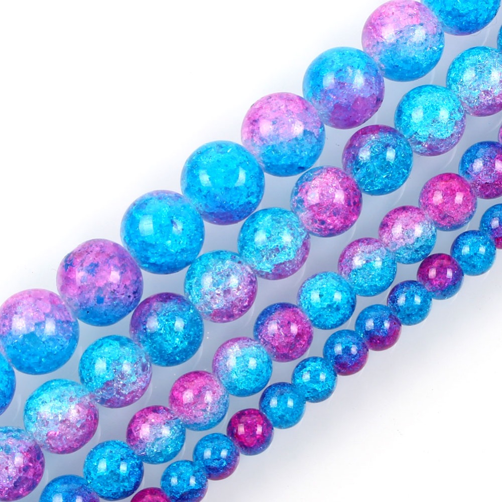 15"Strand Smooth Blue And Rose Red Round Cracked Crystal Stone Beads Loose Spacer Beads For Jewelry Making Bracelet Neck 6-12mm