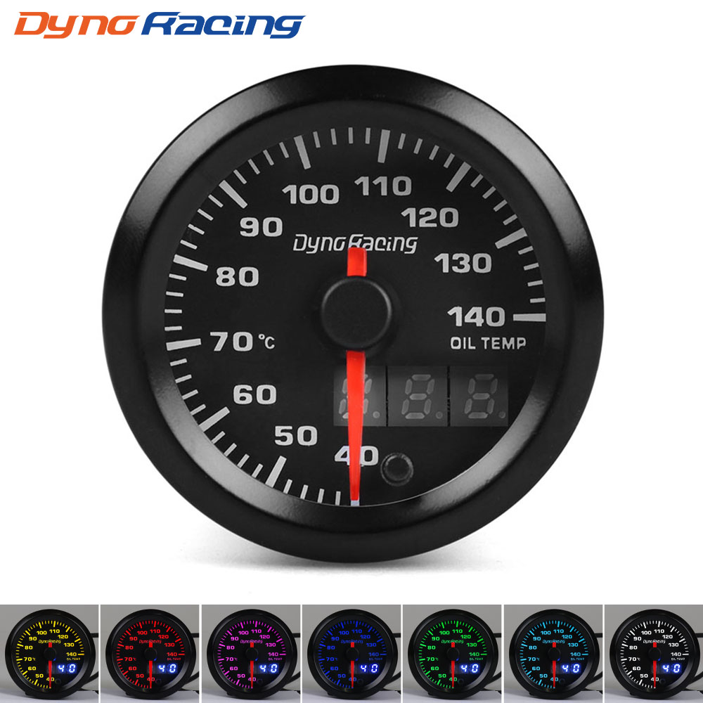 Dynoracing 52mm Dual Display Oil temp Gauge 7 colors Led 40-140 Celsius Oil temp meter with Stepper Motor BX101499