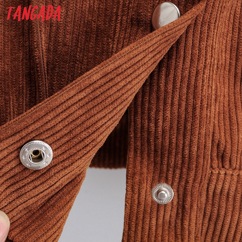 Tangada women short bomber jacket corduroy female long sleeve buttons ladies oversized jackets outwear 1F173