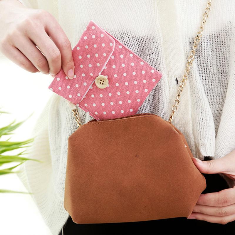 Lovely Women Girl Cute Polka Dot Cotton Linen Sanitary Pad Pouch Aunt Towel Bag Washable Menstrual Pads Mama Sanitary Napkin Bag