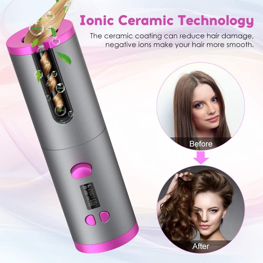 Auto Cordless Hair Curler Portable Wireless USB Rechargeable Curling Iron Ceramic Curler Wand Automatic Rotating Styling Tools