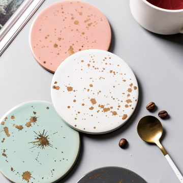 Nordic Style Ceramic Round Coasters Splashing Gold Prints Cup/Bowl Holders Creative Heat Resistant Pads Place Mats Tableware