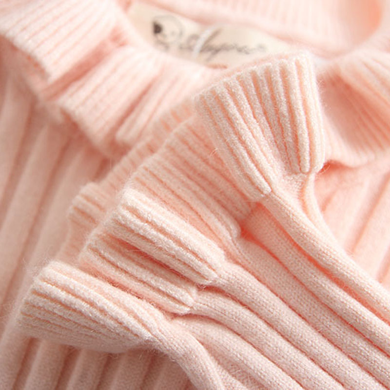 Baby Girls Sweaters Solid Ruffles Kids Basic Sweater Spring Autumn Turtleneck Infant Knitted Pullovers Tops RT045