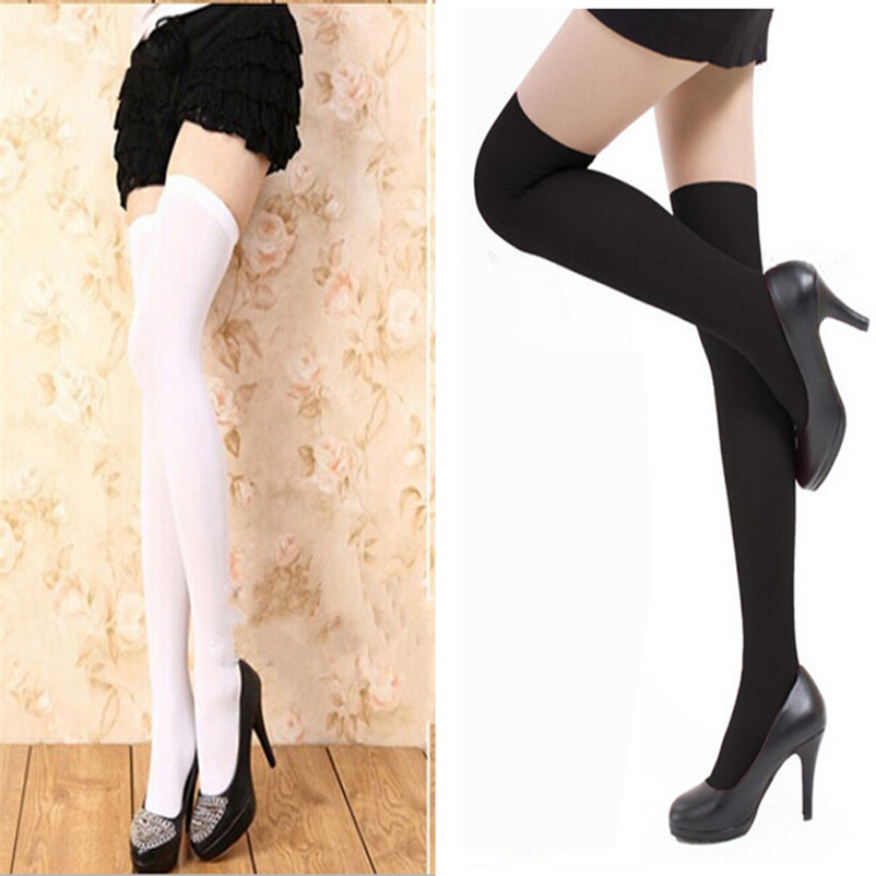 White Women Fashion Long Socks Over Knee High Temptation Stretch Nylon Socks Long Socks Women Solid dropshipping 30AT3