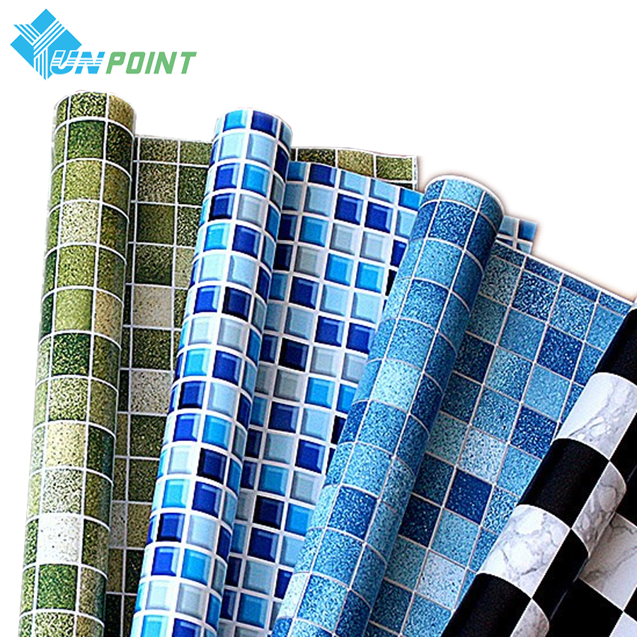 5M/10M Kitchen Waterproof Wall Papers Removable PVC Self Adhesive Tile Wallpaper For Bathroom Toilet Mosaic Pattern Wall Sticker