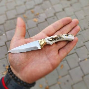 Handmade Deer Horn Mini Bushcraft Knife with Leather Sheath Axe Katana Охотник Нож Hunter Hunting Blade Knives Kukri KNM-0383