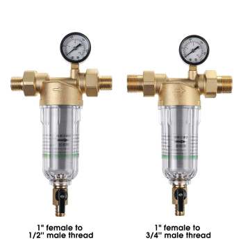 1/2'' or 3/4''Water Pre Filter System Brass Mesh Prefilter Purifier W/ Reducer Adapter&Gauge Water Purifier Pre-filter