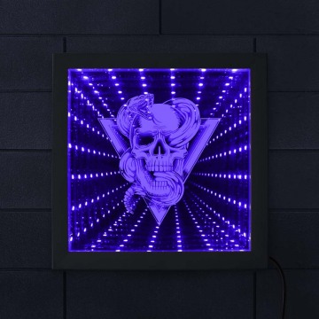 Skull With Rattlesnake Totem Emblem Infinity Mirror Frame Mesmerizing Illusion Tunnel Lamp Snake Through Skull Lighted Mirror