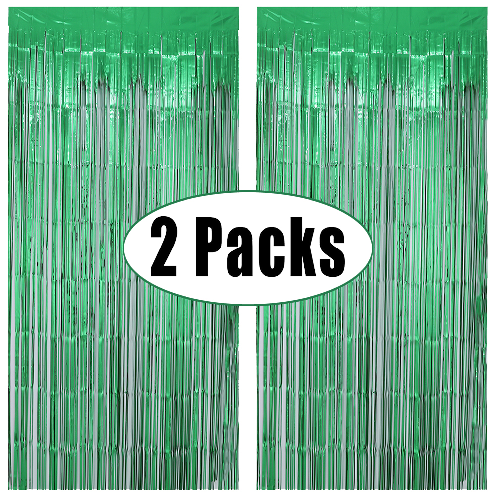 2pcs 1 x 2m Metallic Tinsel Foil Fringe Curtains Wedding Backdrop Photo Booth Props for Birthday Wedding Wall Decorations