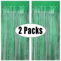 2pcs 1 x 2m Metallic Tinsel Foil Fringe Curtains Wedding Backdrop Photo Booth Props for Birthday Wedding Wall Decorations