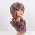 2020 New Women Winter Fur Hat Scarf Sets Natural Warm Real Rex Rabbit Fur Cap Scarves Lady Knitted 100% Genuine Fur Hats Muffler
