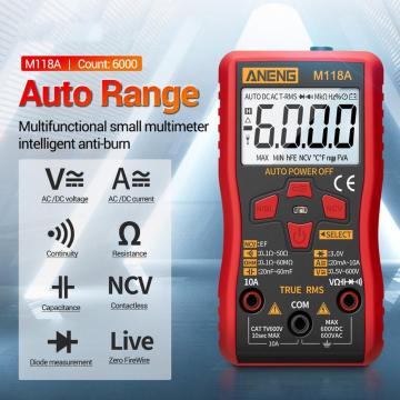 ANENG M118A Digital Mini Multimeter Tester Auto Mmultimetro True Rms Tranistor Meter with NCV Data Hold 6000counts Flashlight