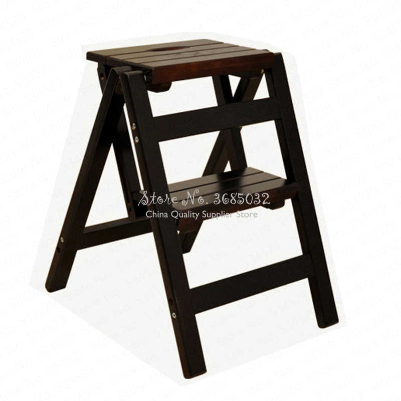 D,Multifunction folding solid stool wood ladder ascending platform step stool dual purpose rack stair chair