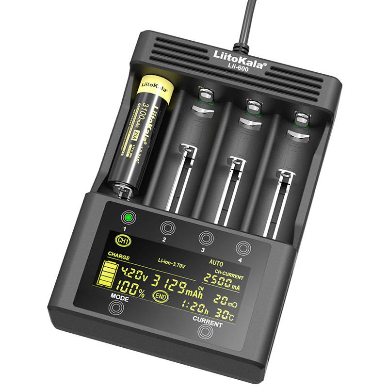 LiitoKala lii-600 Battery Charger 3.7V 1.2V AA AAA 18650 26650 16340 14500 10440 18500 Charger with LCD Screen+12V5A Adapter