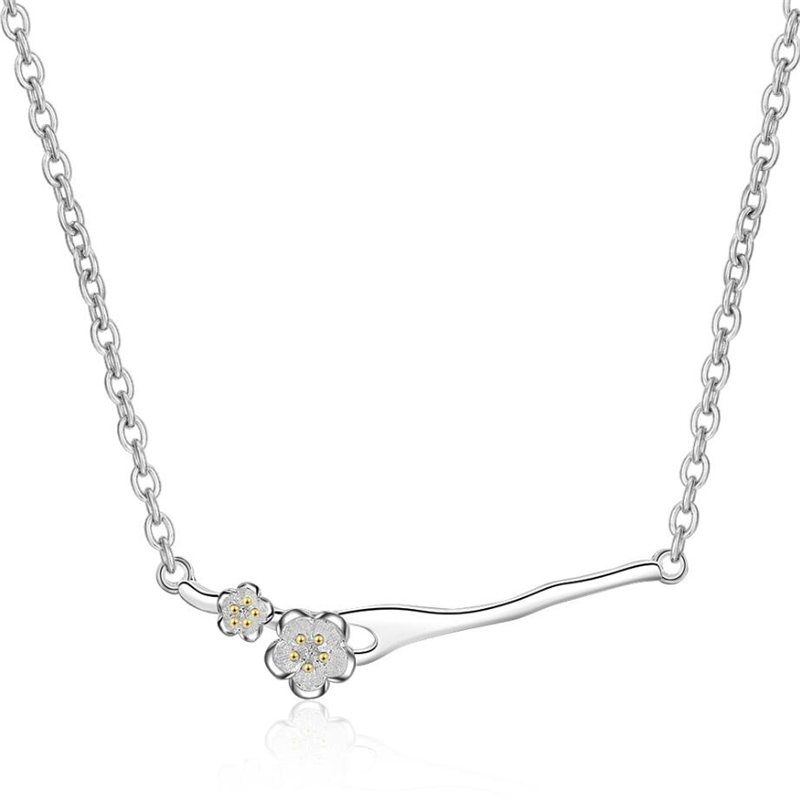 Sole Memory Literary Fresh Plum Tree Sweet Lovely 925 Sterling Silver Clavicle Chain Female Necklace SNE410