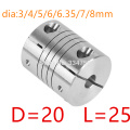 3mm 4mm 5mm 6mm 6.35mm 7mm 8mm linear shaft coupling shaft coupler 5mm to 8mm 6.35mm to 8mm OD 20x25mm flexible coupling