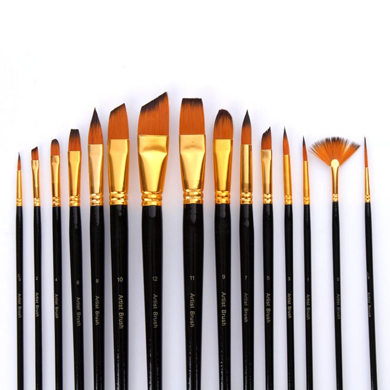 Professional Oil Paint Brush Set With Canvas Bag Watercolor Acrylic Painting Brush Art Supplies Craft Long Wooden Handle 15Pcs