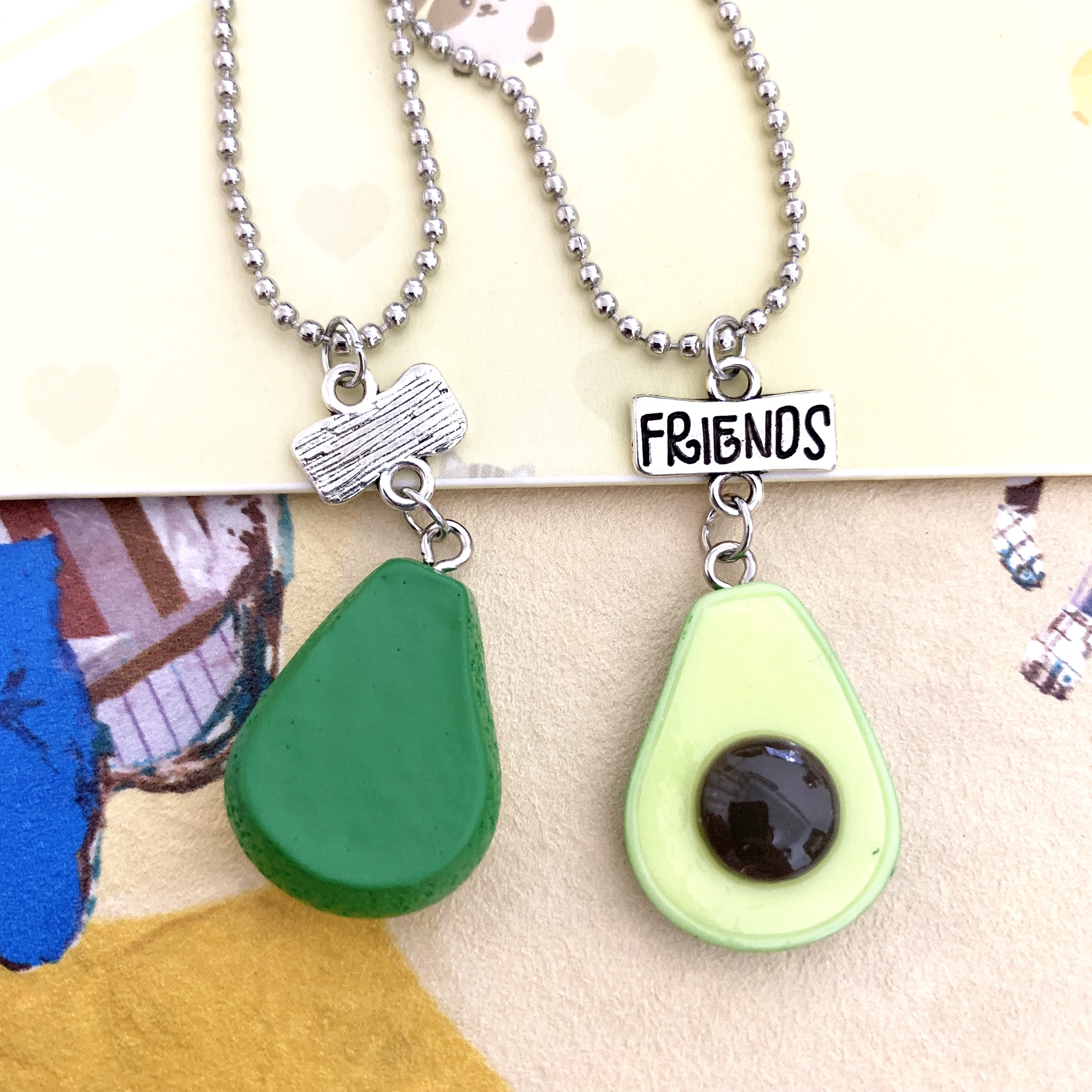Fresh Green Avocado Fruit Pendant bff Necklace Children Best Friends 2 Boys Girls Friendship Jewelry Birthday Gift
