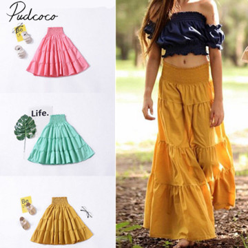 2018 Brand New Holiday Beach Boho Summer Toddler Baby Girls Skirts Ruffles Solid Bouffancy High Waist A-Line Skirts 1-5Y