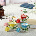 3D Rose Enamel Coffee Tea Milk Cup Set With Spoon and Saucer Creative Ceramic European Bone China Drinkware Marriage Gift