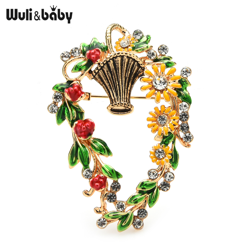 Wuli&baby Enamel Basket Flower Brooches For Women Beauty Flower Weddings Office Brooch Pins Gifts