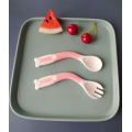 2 Pcs/Set Cute Cartoon Food Grade PP Baby Spoon Tableware Bendable Baby Utensil Spoon Fork Feeding Dishware Set