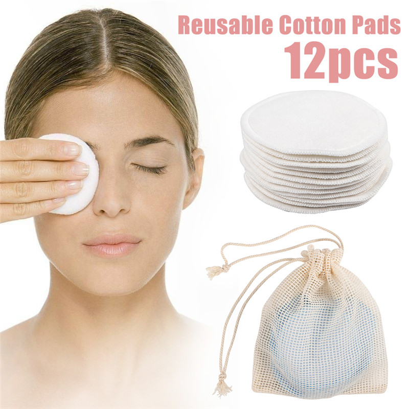 12pcs/Set Reusable Portable Bamboo Fiber Washable Rounds Pads Makeup Removal Cotton Pad Cleansing Facial Pad Tool New