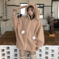 Elegant Faux Fur Hoodie Jacket Women Autumn Winter Warm Soft Fur Zipper Hoodies Pocket Cute Rabbit Ears Plush Hoodies Sweatshirt