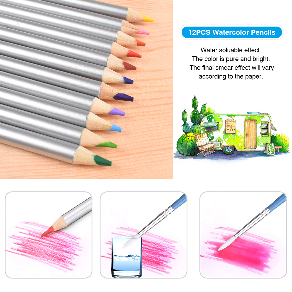 72PCS Sketch Pencils and Colored Pencils Set School Supplies Drawing Pencils Beginner Kit Watercolor Metallic Oily Art Supplies