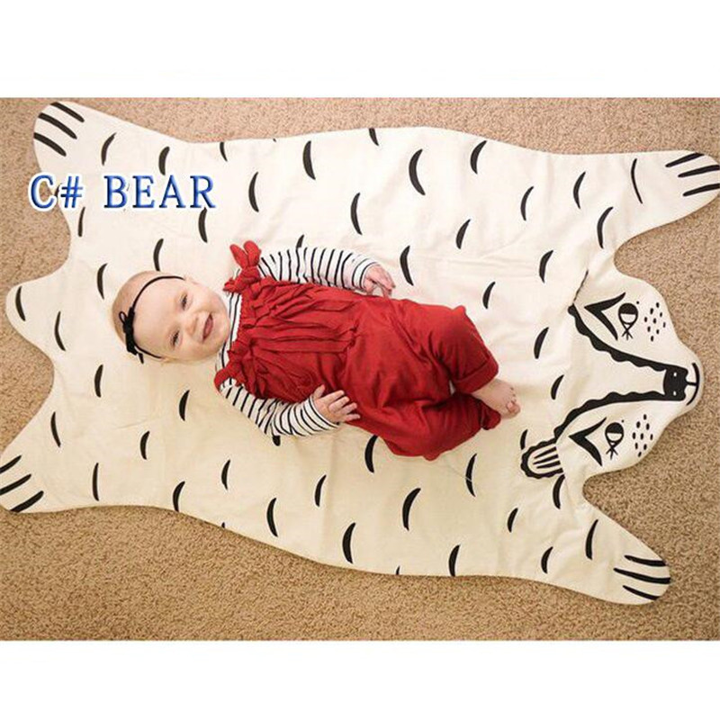 Nordic Style Cartoon Lion Tiger Bear Animals Blanket Kids Baby Quilted Play Mats For Newborn Carpet Rug Infant Room Decor Pad