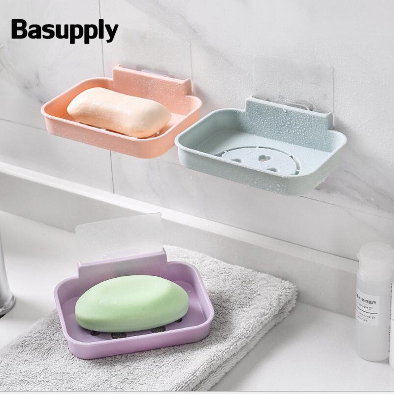 1Pc Self-adhesive Soap Box Soap Dish Sponge Storage Holder Wall Mount Soap Rack Bathroom Organizer Kitchen Accessories