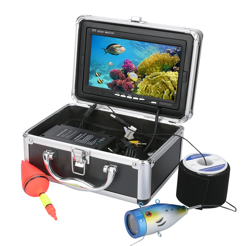 GAMWATER 7" Inch HD 1000tvl Underwater Fishing Video Camera Kit 12 PCS White LEDs Video Fish Finder 15M 20M 30M 50M