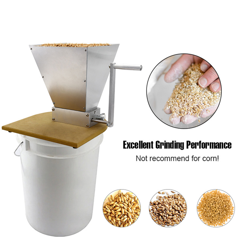 VIP Stainless Steel 2 Roller Malt Mill Crusher Home Brewing Grain Crusher Manual Adjustable Barley Grinder With Wooden Base