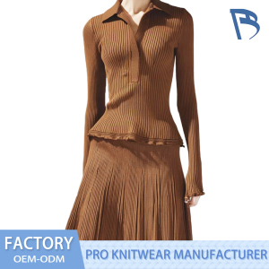 Brown College Style Knitted Two-Piece Set