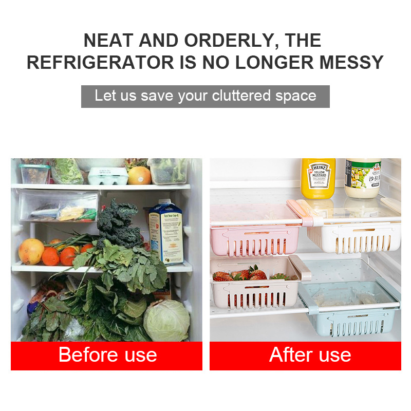 2Pcs Refrigerator Organizer Drawer Kitchen Fruit Vegetable Firdget Organizer Drawer Plastic Fridge Storage Baskets Organizador