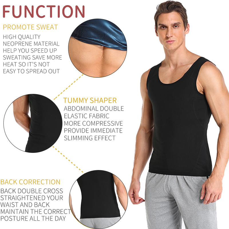 Men Polymer Sweat Sauna Shaper Vest Body Shaper Waist Trainer Slimming Vest Compression Shapewear Corset Reductor de Abdomen US