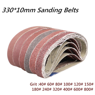 10 pcs/set 330*10mm Sanding Belts 40-800 Grits Sandpaper Abrasive Bands For Belt Sander Abrasive Tool Wood Soft Metal Polishing