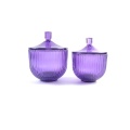 New Arrival Glass Sprayed Colorful Candle Jar Series With Ribbed Decoration And Gold Rim And Knob