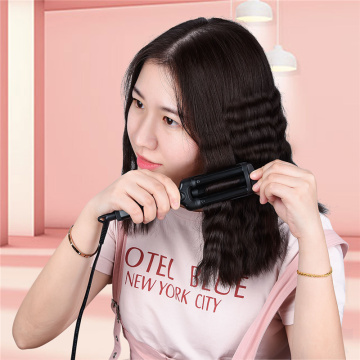 CkeyiN Mini Deep Wave Upscale Hair Curling Irons Ceramic Triple Barrel Big Wave Curlers Big Corrugated Hair Curler Black