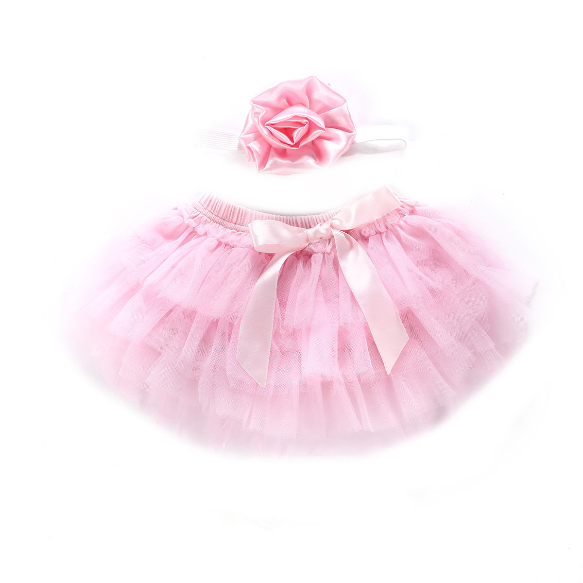 2019 Brand New Infant Baby Girl Skirt Headband 2PCS Layer Ballet Dance Solid Lace Bowknot Tulle Chiffon Skirt Photo Props 0-24M