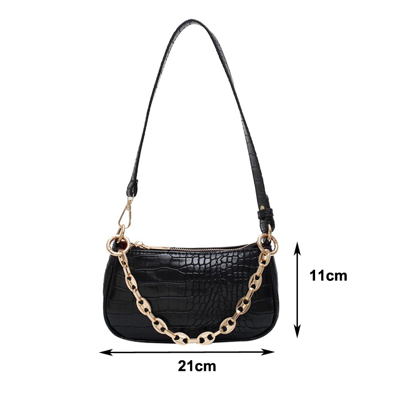 Fashion Crocodile Pattern Baguette bags MINI PU Leather Shoulder Bags For Women Chain Designer Luxury Handbag Female Travel tote