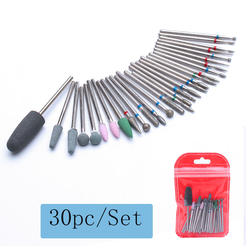 30pc/set Nail Drill Bits Set Nail Salon Electric Tools Diamond Metal Bits Nail Files Milling Cutter Manicure Accessories